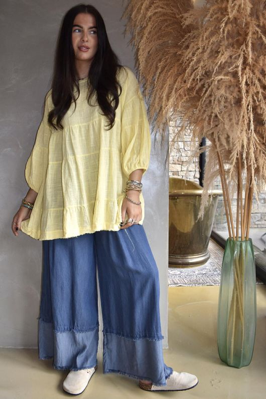 Driftwood Bell Sleeve Smock Top Lemon